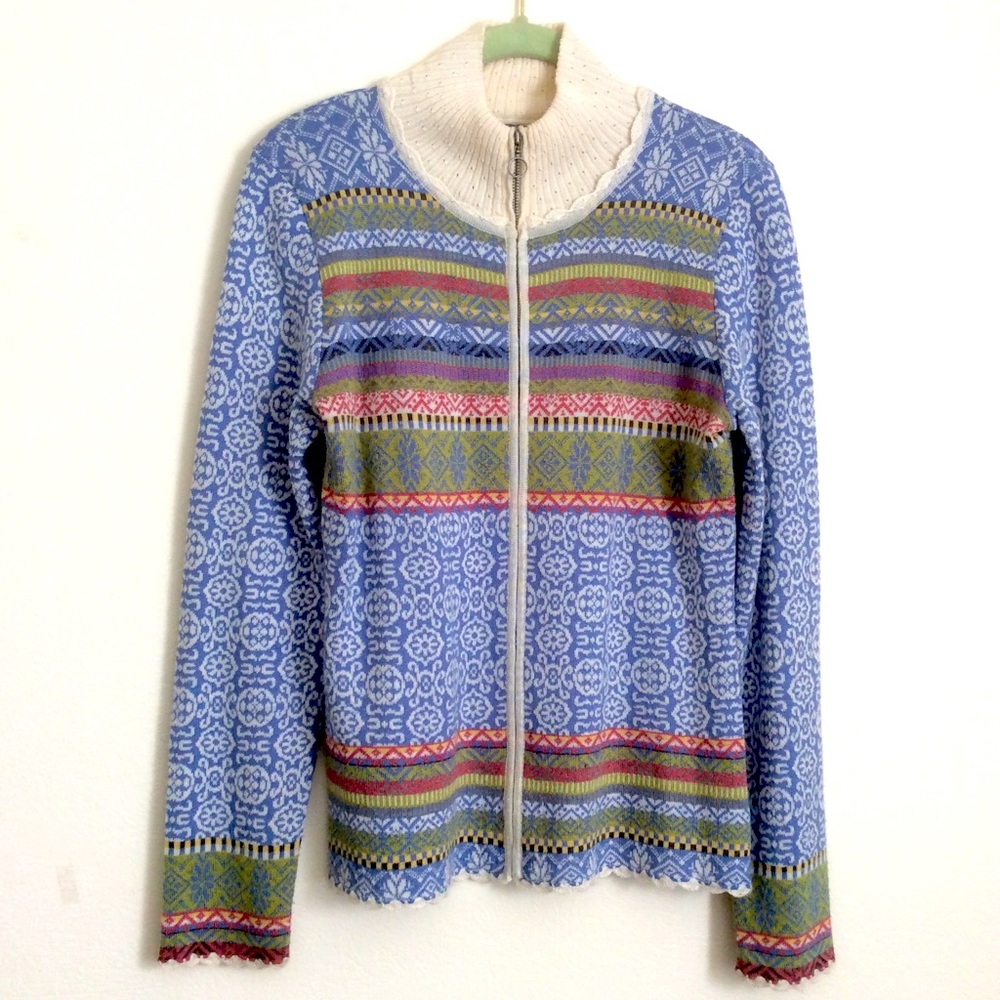 Icelandic Design Nordic Print Zip Up Cardigan Sweater Sz M